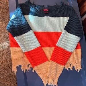Women's Striped Sweater - Navy, Light Blue, Orange, Beige